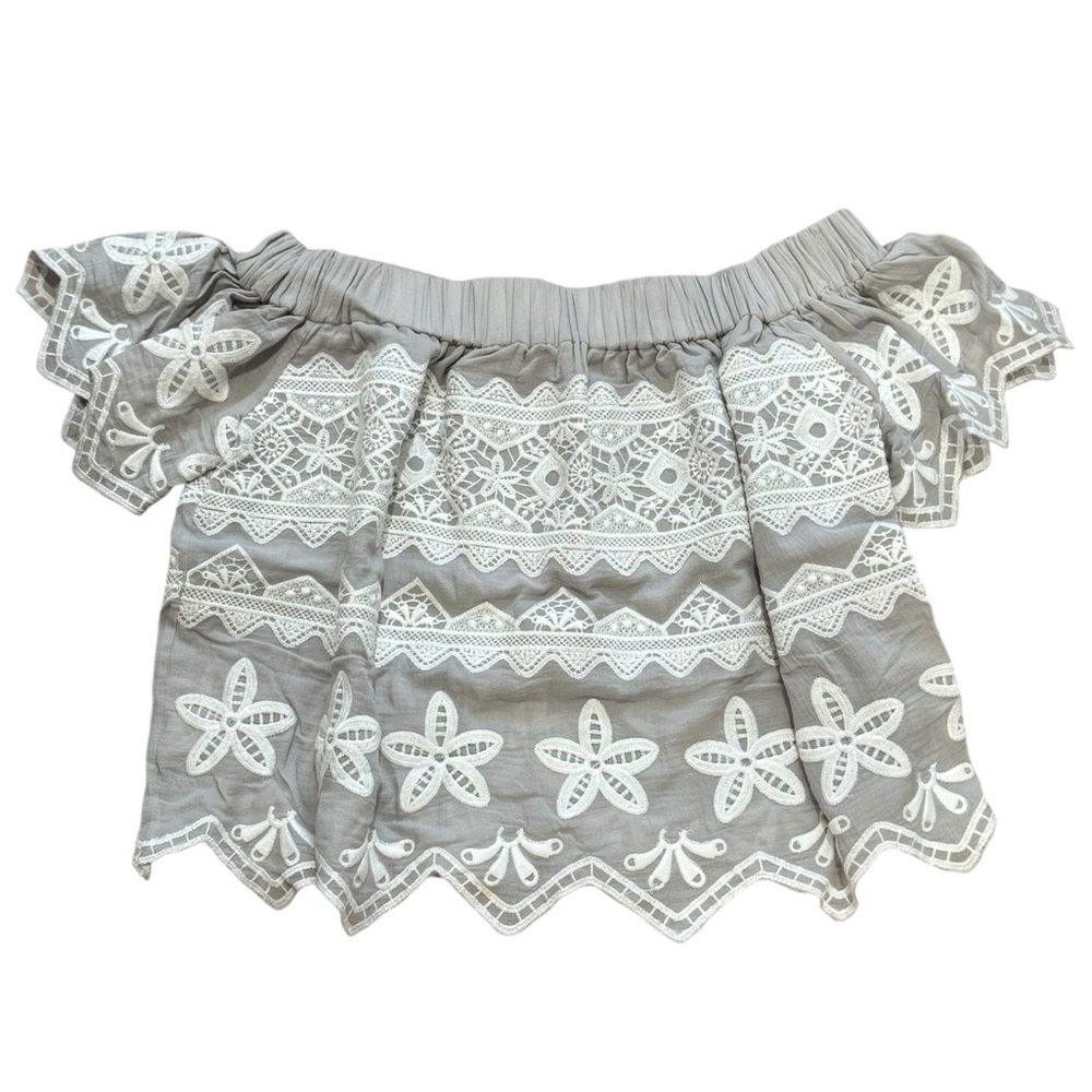 GENERATION LOVE**Gray Off-Shoulder Top w/ White Embroidery***FITS EVERYONE $285